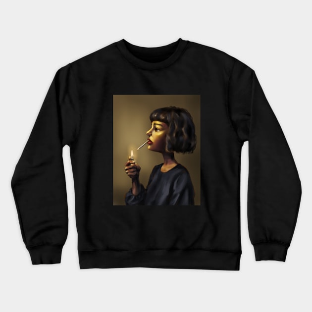 Girl with lighter Crewneck Sweatshirt by Captain Caricature's shop